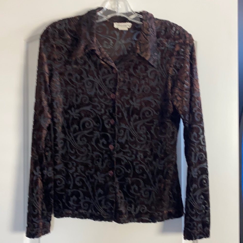 Tessuto Brown Liquid Velvet Button down top Medium